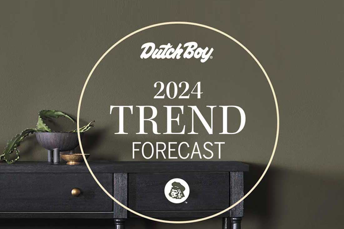 Graphic: Dutch Boy 2024 Trend Forecast. Background is painted the color Ironside. 
