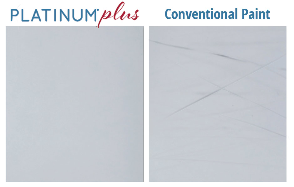 Comparison showing Platinum Plus next to Conventional paint